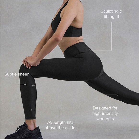 Alo 7/8 High-Waist Airlift Fabric double-layered waistband Black Legging XS - Picture 2 of 7